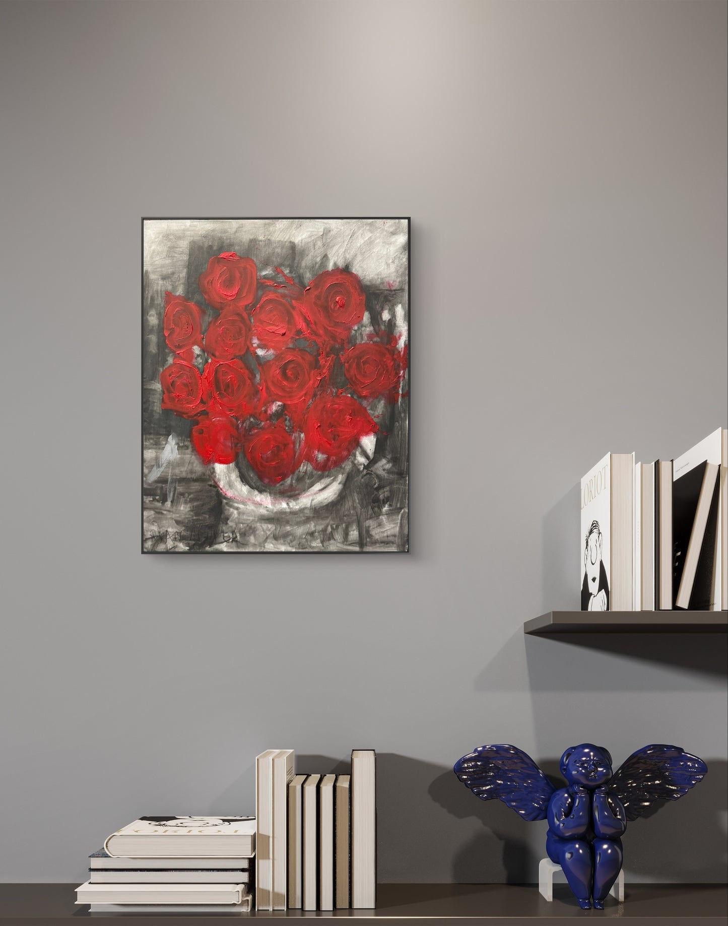 A painting titled 'Dozen Red Roses' by Ryan Louder