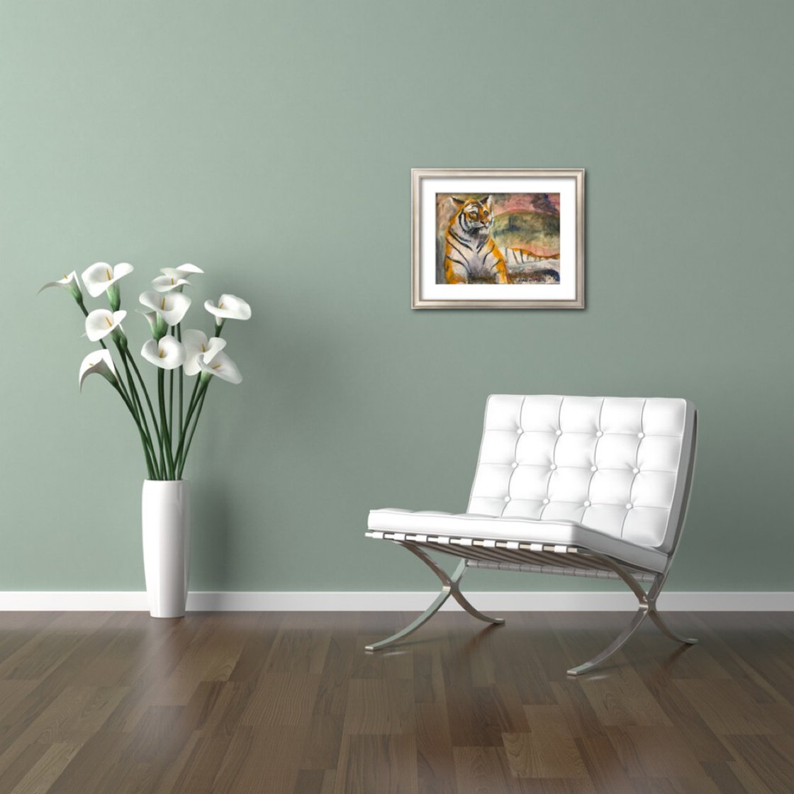 A painting titled 'Sitting Tiger by Ryan Louder' by Ryan Louder