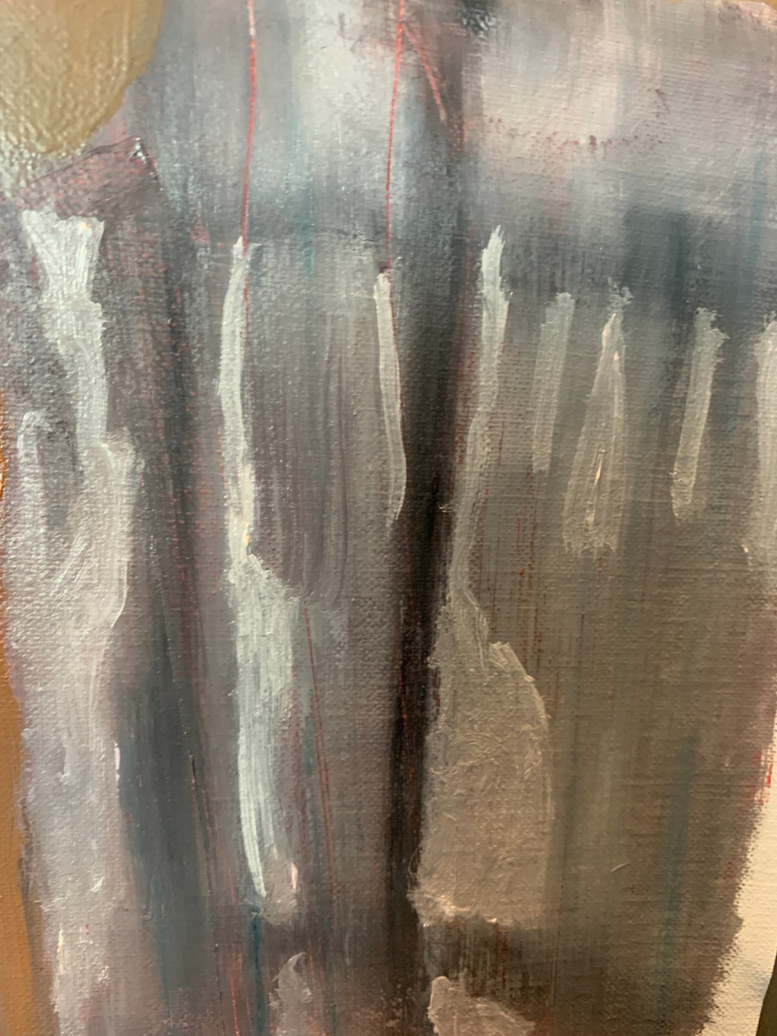 A painting titled 'Hanging Over Her Head by Ryan Louder' by Ryan Louder