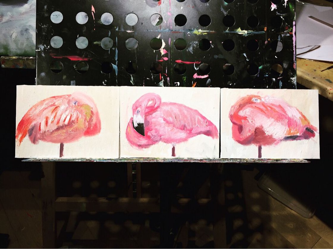Flamingo Painting - Flamingos Sleeping 3 - Bird painting - Flamingo Wall Art by Ryan Louder - Sold
