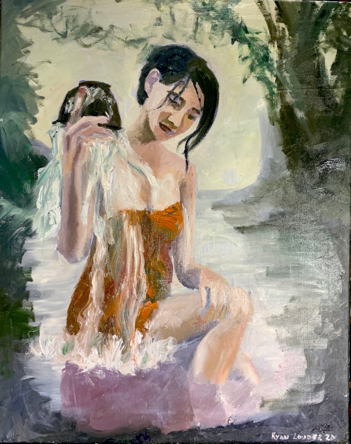 A painting titled 'Woman Bathing by Ryan Louder' by Ryan Louder