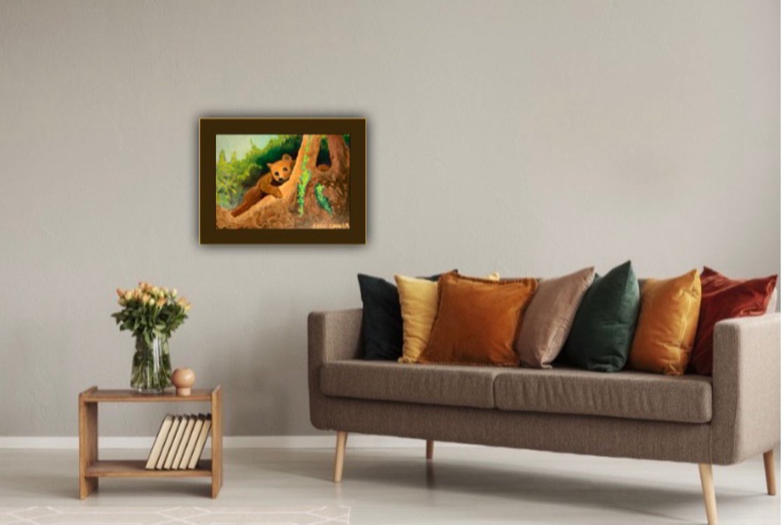 A painting titled 'Bear Resting On A Tree by Ryan Louder' by Ryan Louder