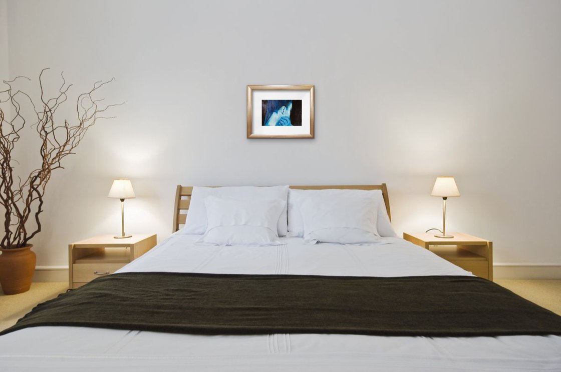 A painting titled 'Girl In Blue by Ryan Louder' by Ryan Louder