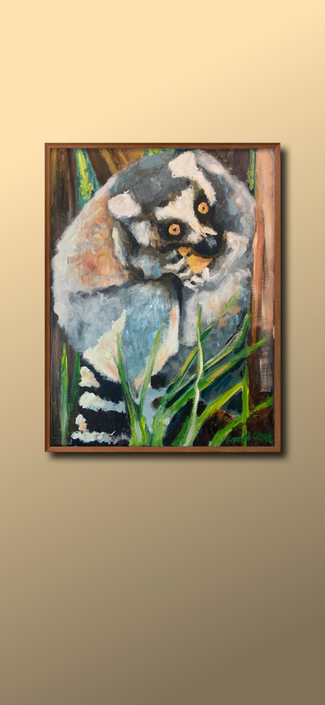 A painting titled 'Ring Tailed Lemur Eating by Ryan Louder' by Ryan Louder