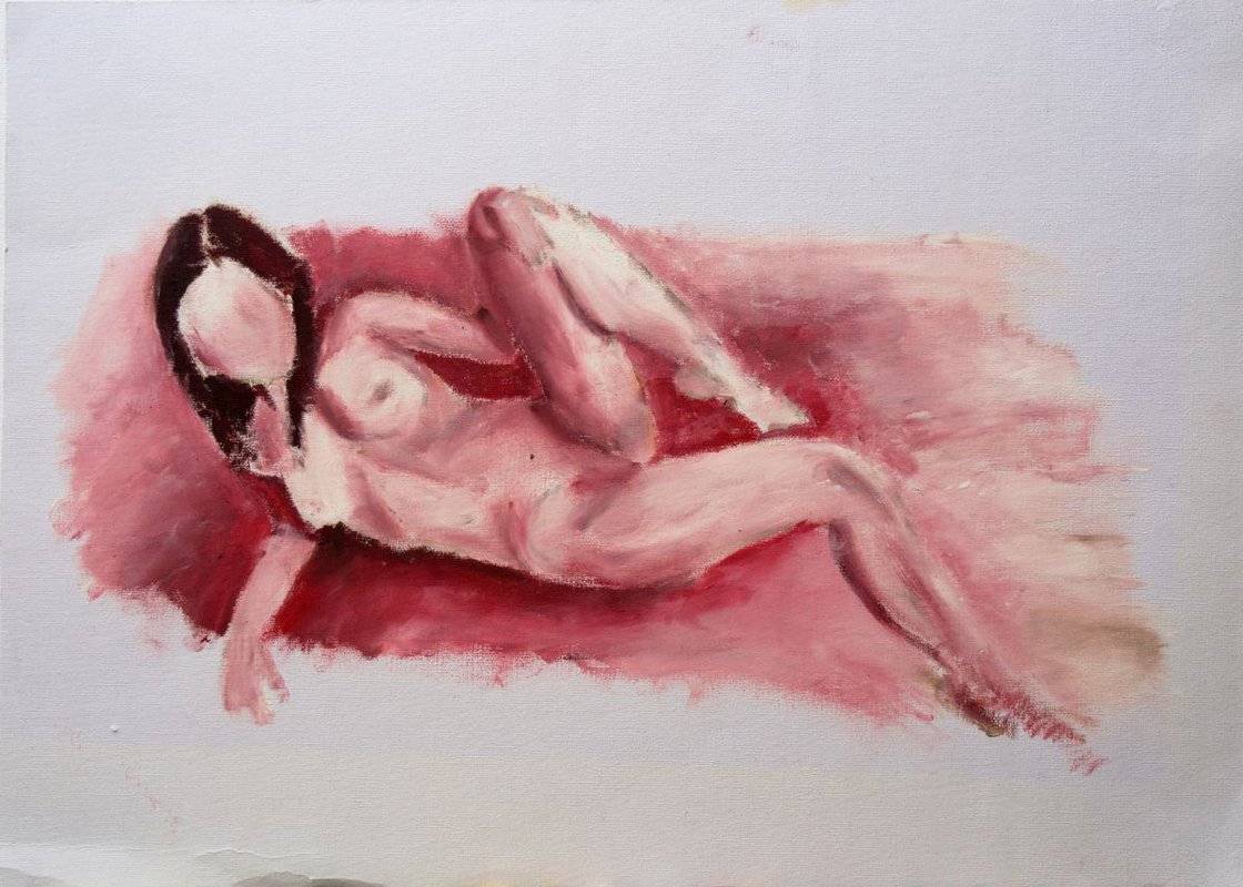 A painting titled 'Erotic Figure Study of a Woman 11.7x16.5 by Ryan Louder' by Ryan Louder