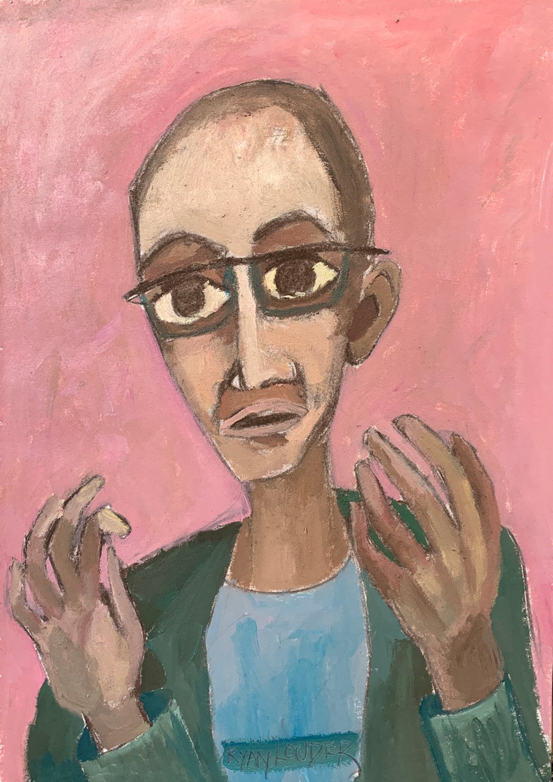 A painting titled 'Yuval Noah Harari by Ryan Louder' by Ryan Louder