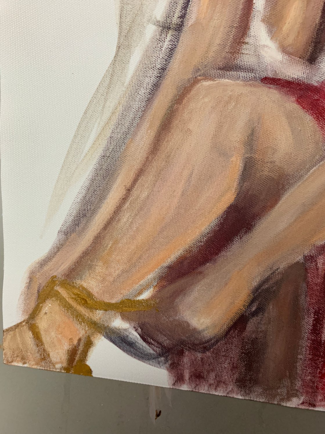 A painting titled 'Putting on her shoes by Ryan Louder' by Ryan Louder