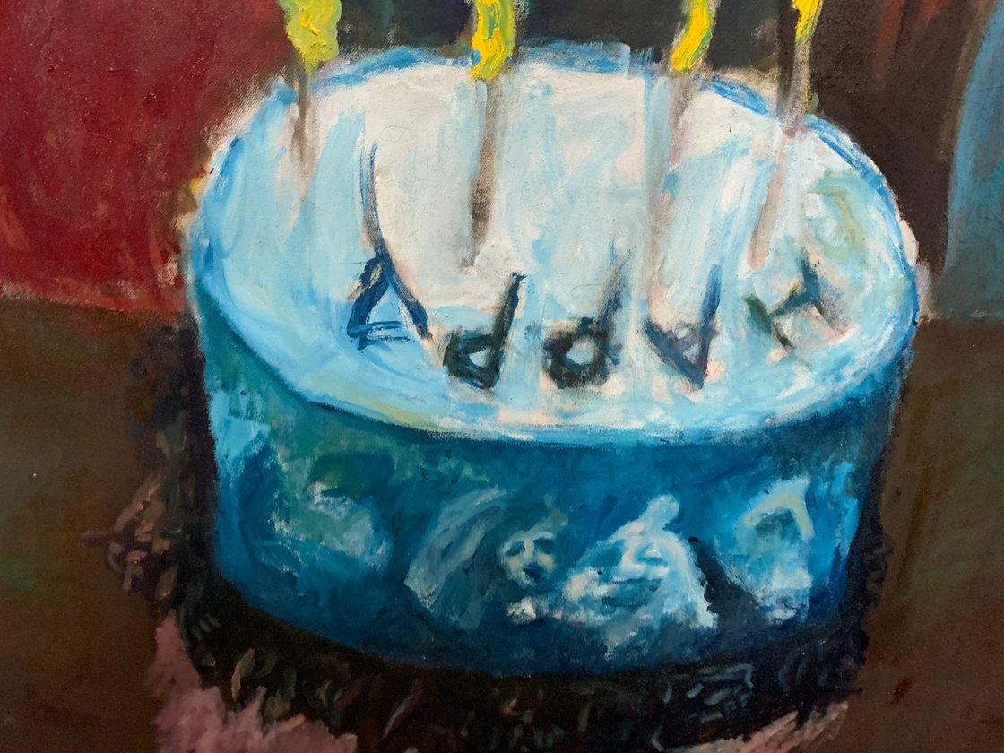 A painting titled 'The Man Who Couldn’t Smile by Ryan Louder' by Ryan Louder