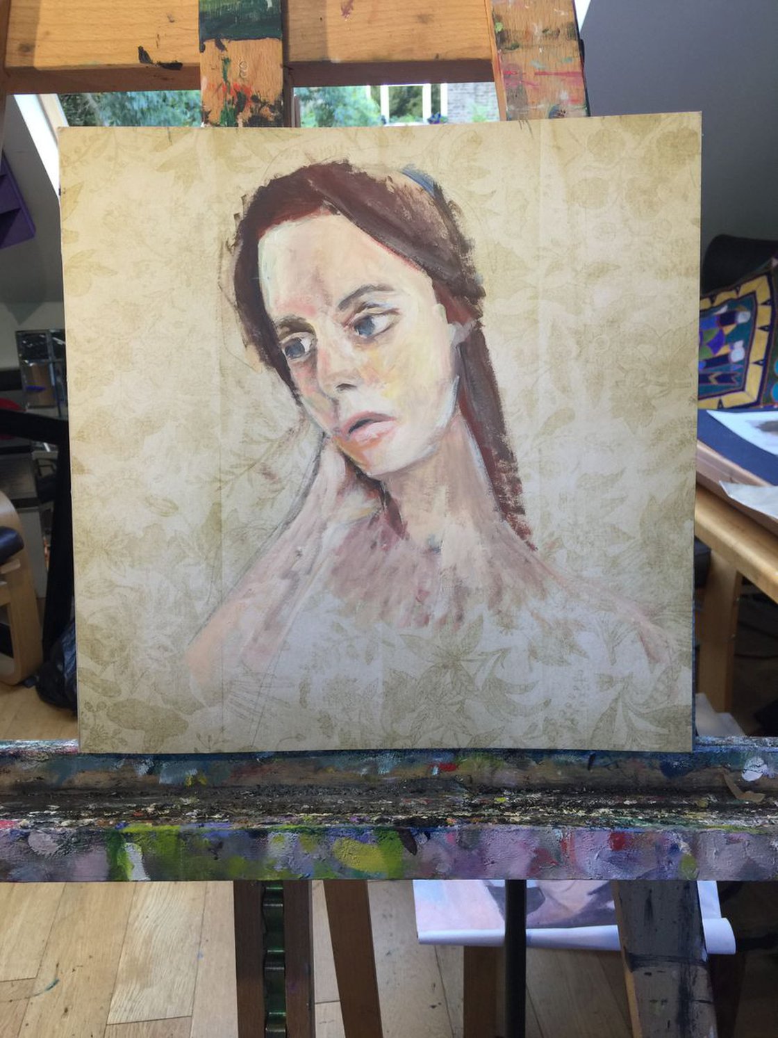 Faces In Wood 4 - Acrylic Oil On Paper - 12"x12" by Ryan Louder