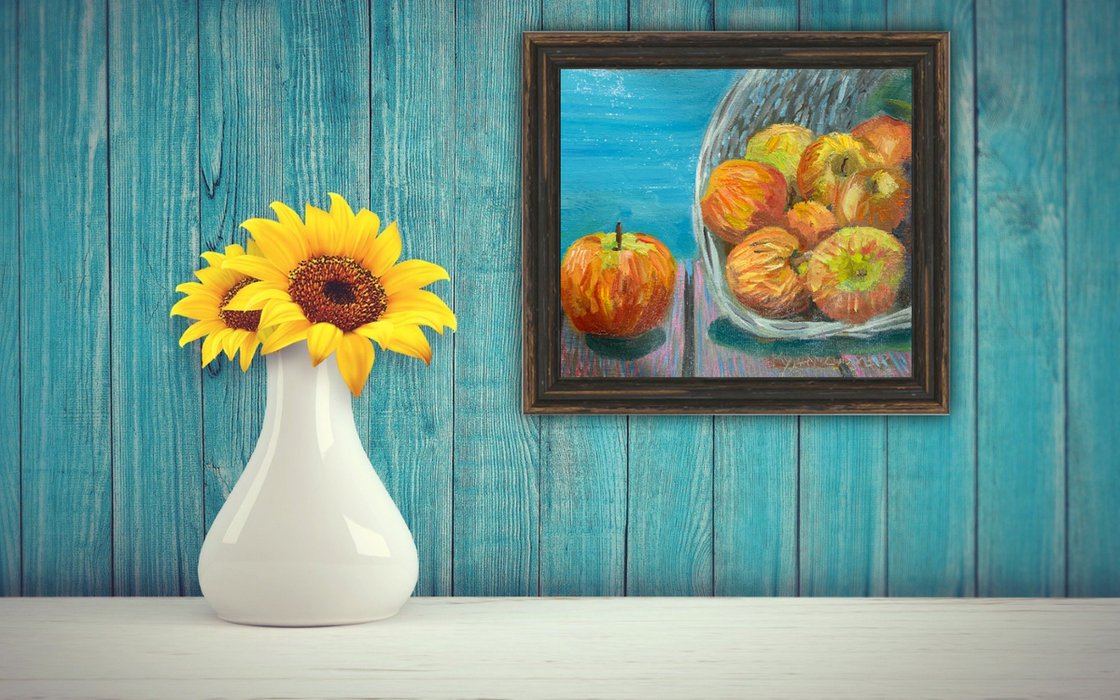 A painting titled 'Apples by Ryan Louder' by Ryan Louder