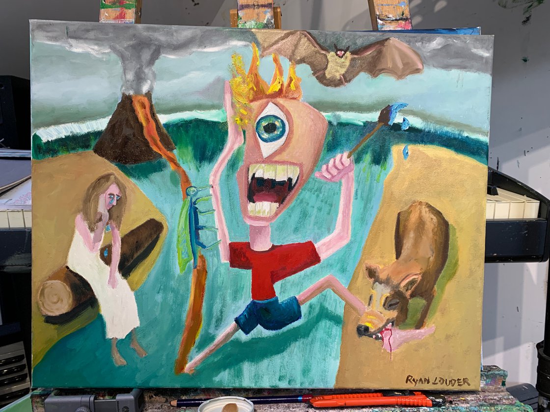 A painting titled 'A Catastrophist View of Bali 16x20 Oil On Canvas by Ryan Louder' by Ryan Louder