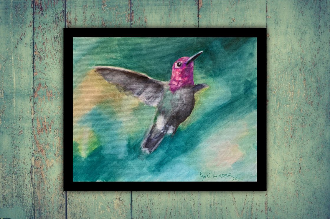 A painting titled 'Humming Bird by Ryan Louder' by Ryan Louder