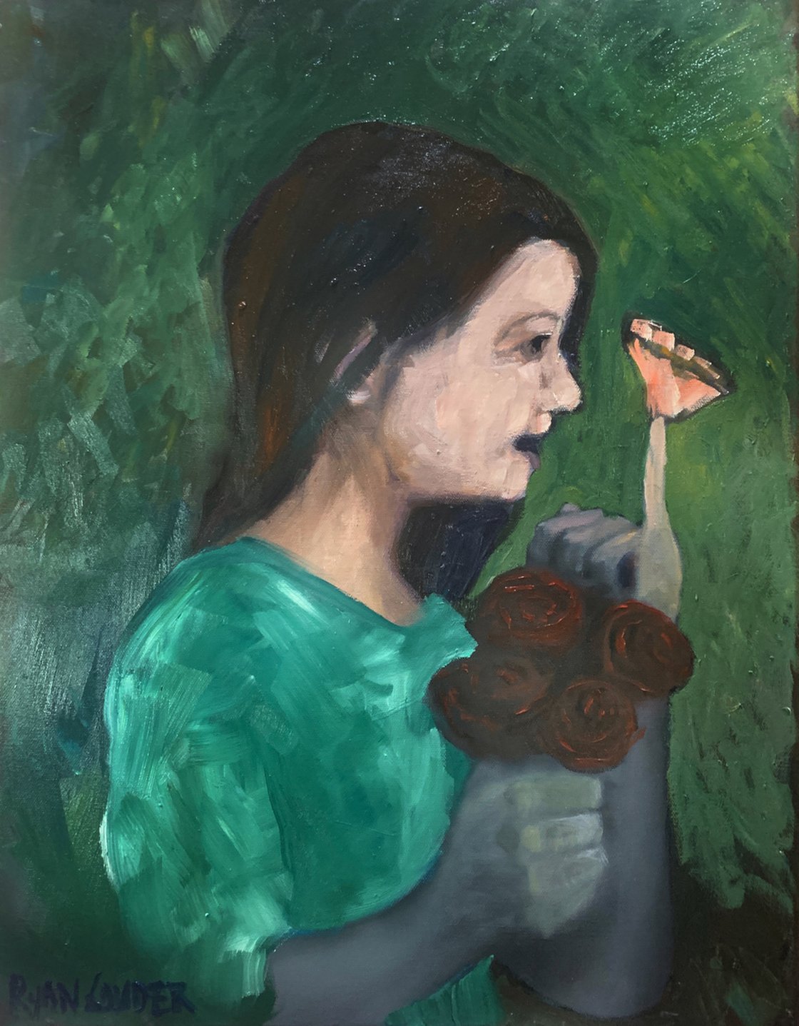 A painting titled 'Girl and Butterfly by Ryan Louder' by Ryan Louder