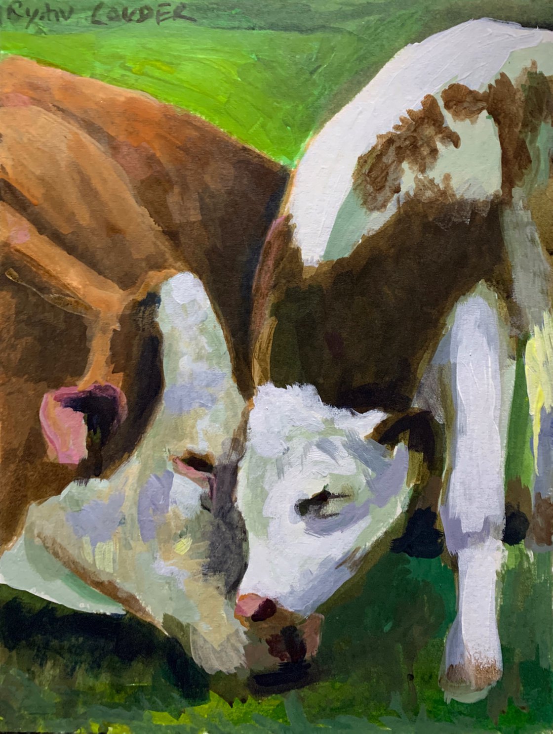 A painting titled 'Cow and Calf by Ryan Louder' by Ryan Louder