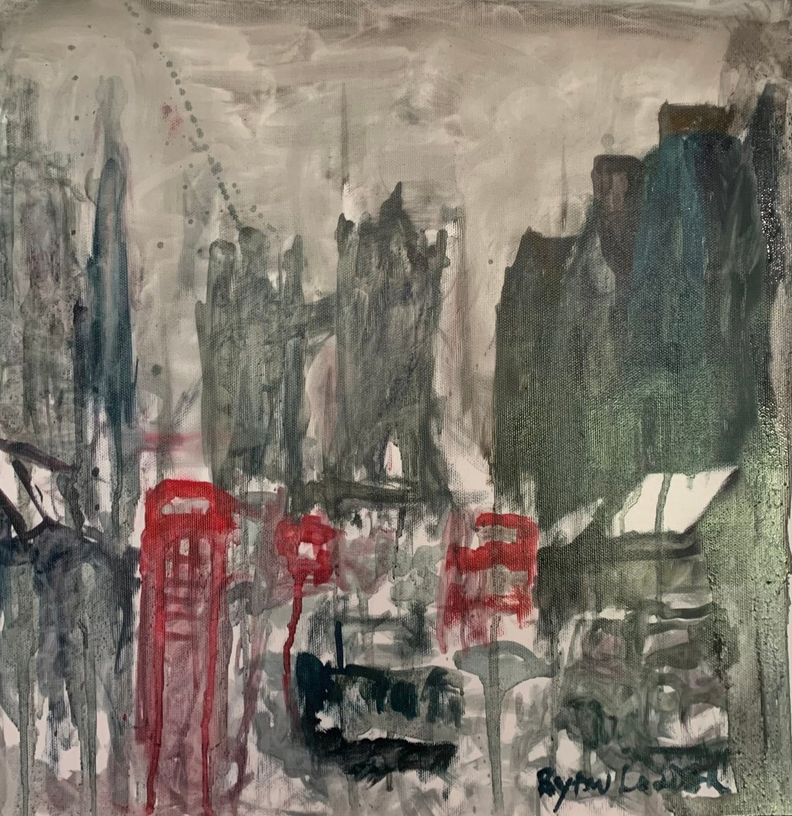 A painting titled 'London In The Rain by Ryan Louder' by Ryan Louder