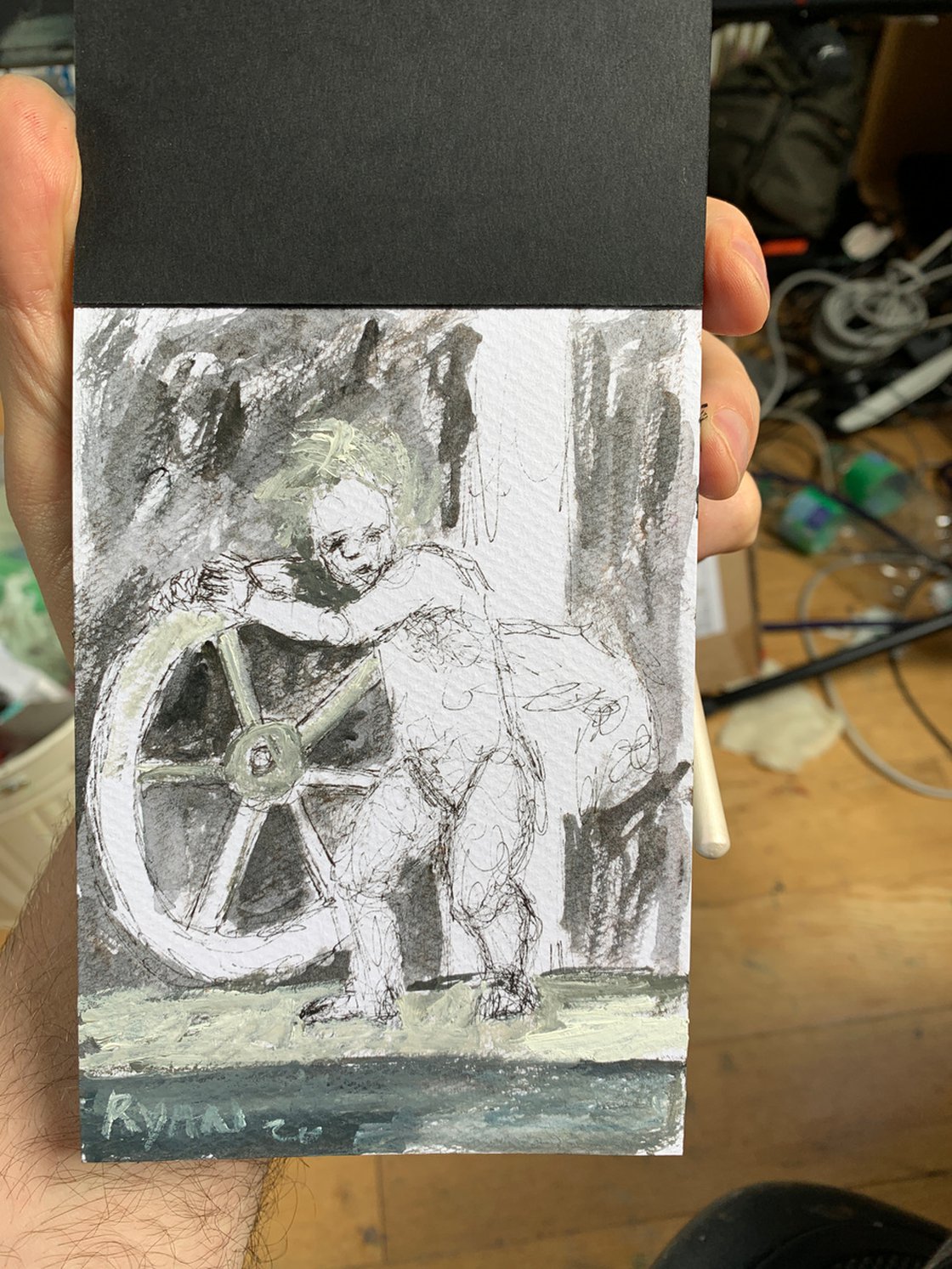 Titian Study - Cupid With The Wheel Of Time - Small Drawing by Ryan Louder