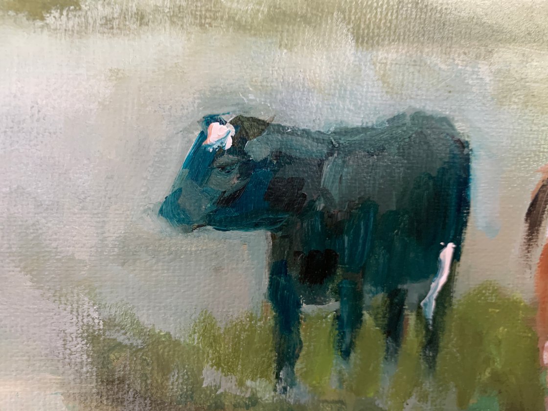 A painting titled 'Farm At Dawn by Ryan Louder' by Ryan Louder
