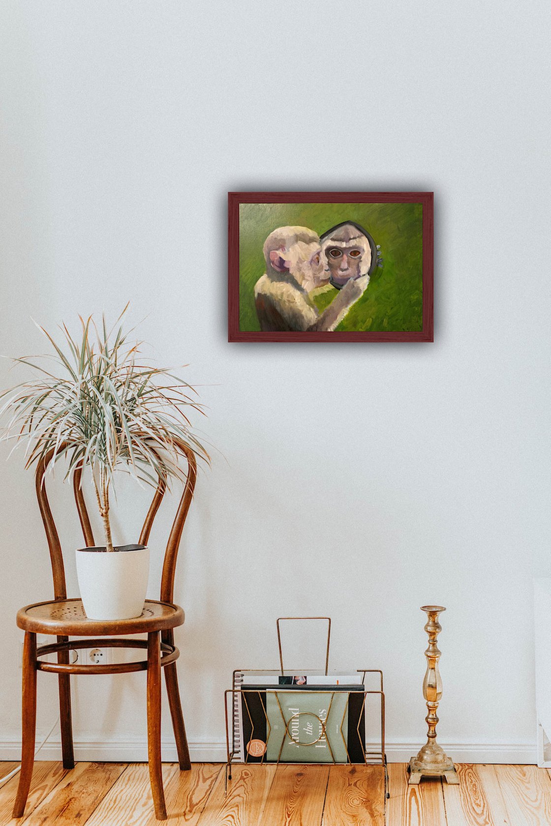 A painting titled 'Monkey and a Mirror by Ryan Louder' by Ryan Louder
