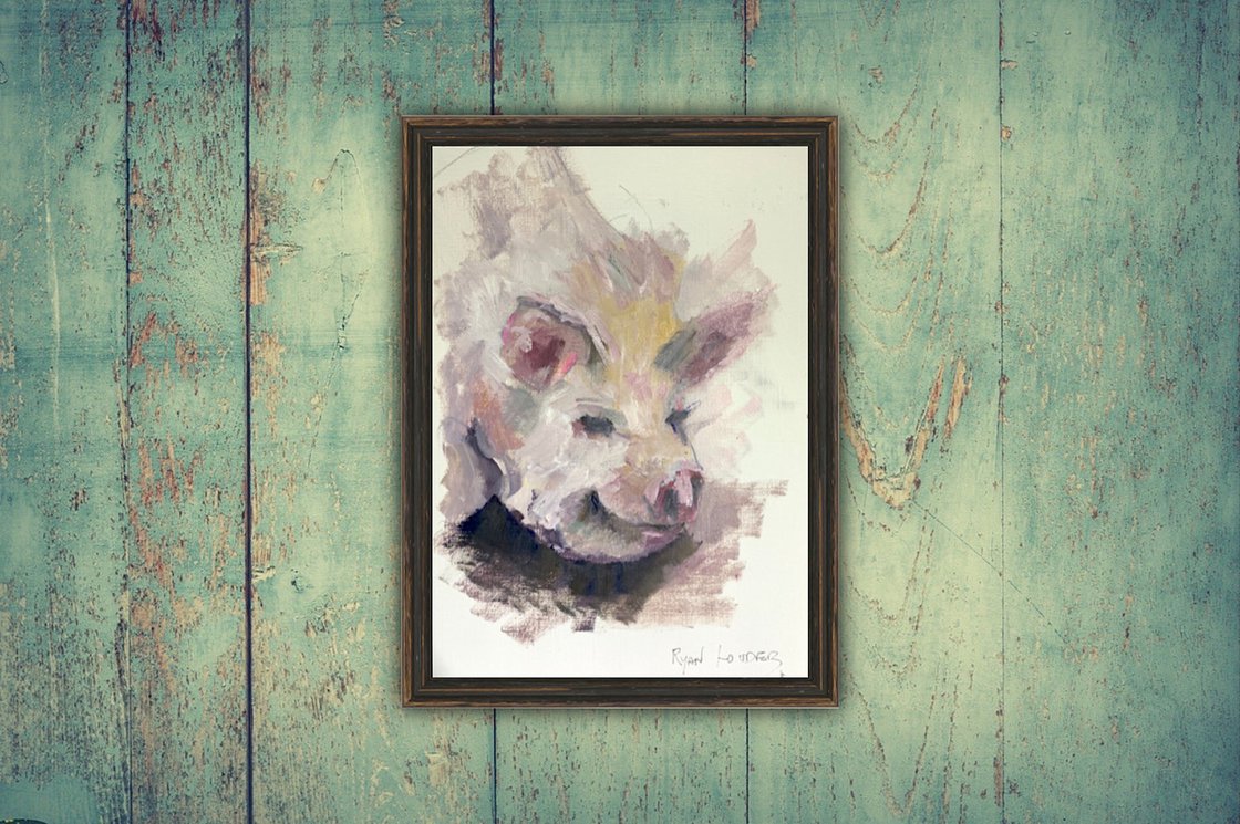 A painting titled 'Pig In Mud by Ryan Louder' by Ryan Louder