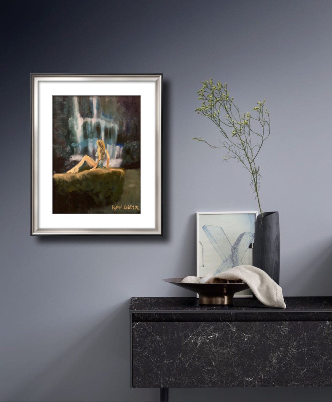 A painting titled 'Under The Waterfall by Ryan Louder' by Ryan Louder