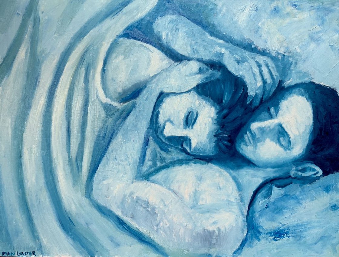 A painting titled 'Blue Sleeping by Ryan Louder' by Ryan Louder