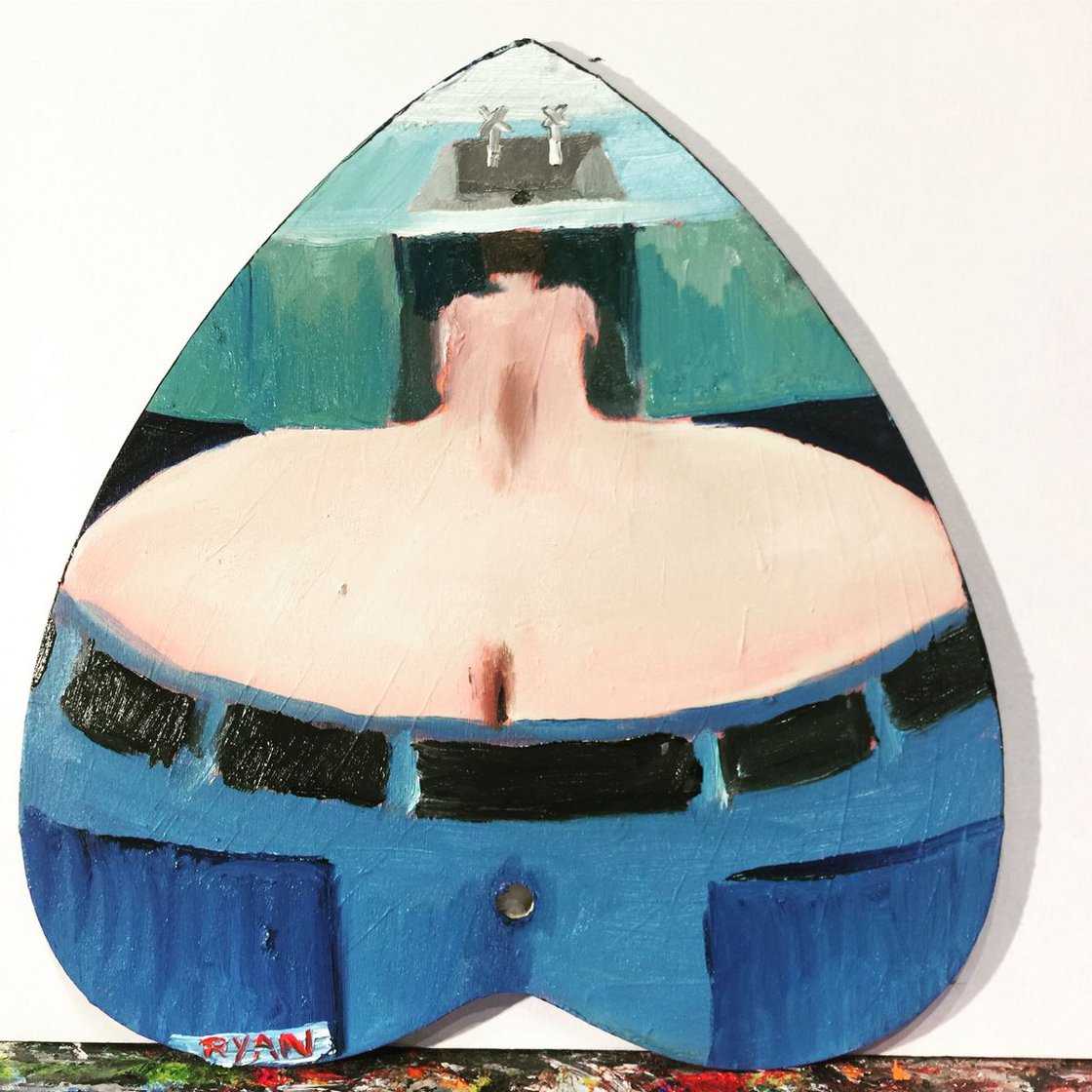 A painting titled 'Plumber Fixing Sink by Ryan Louder' by Ryan Louder