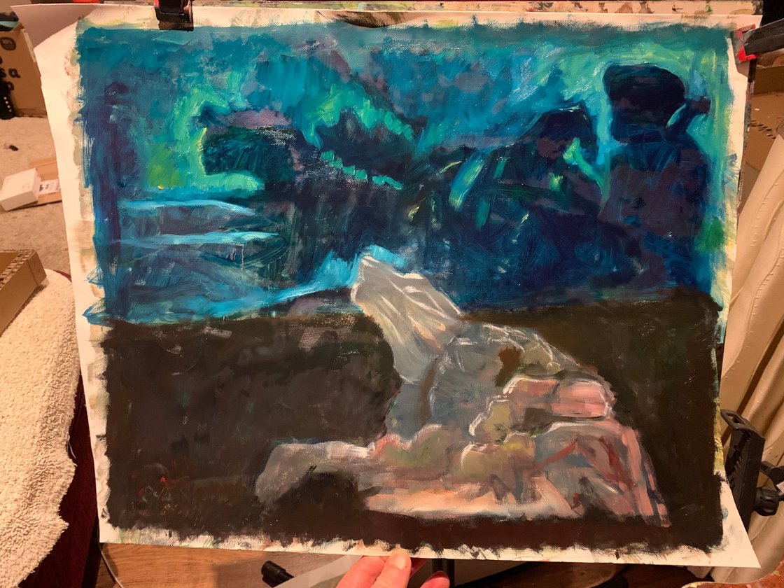 A painting titled 'Romeo and Juliet In Sea Storms by Ryan Louder' by Ryan Louder