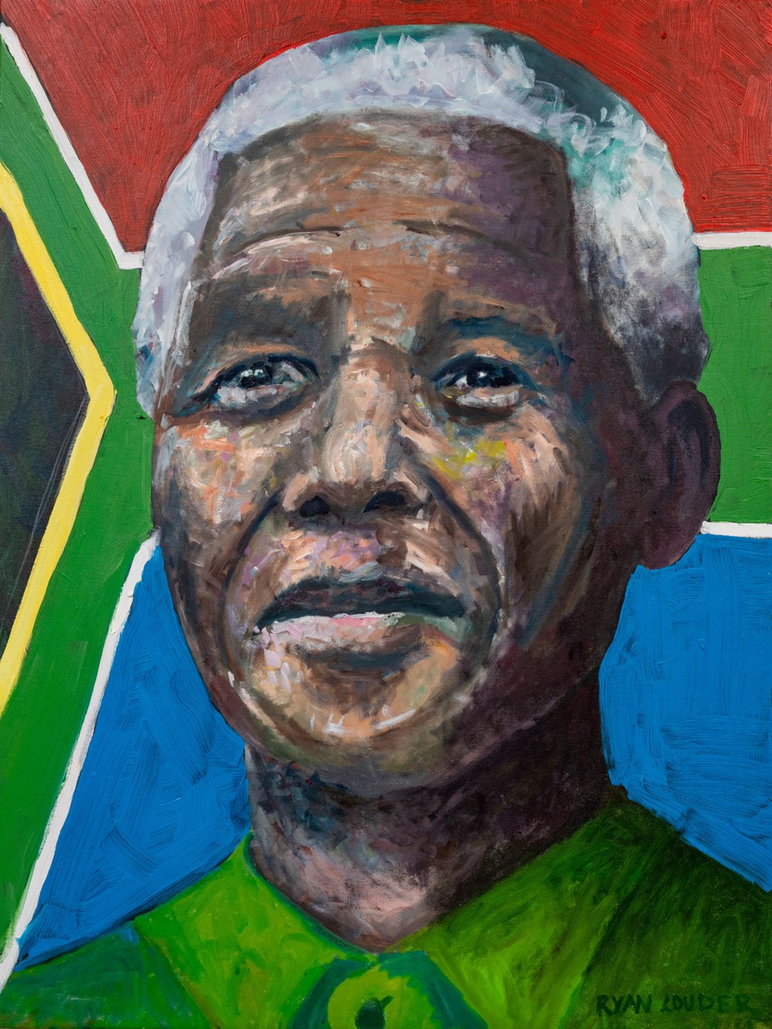 A painting titled 'Nelson Mandela by Ryan Louder' by Ryan Louder
