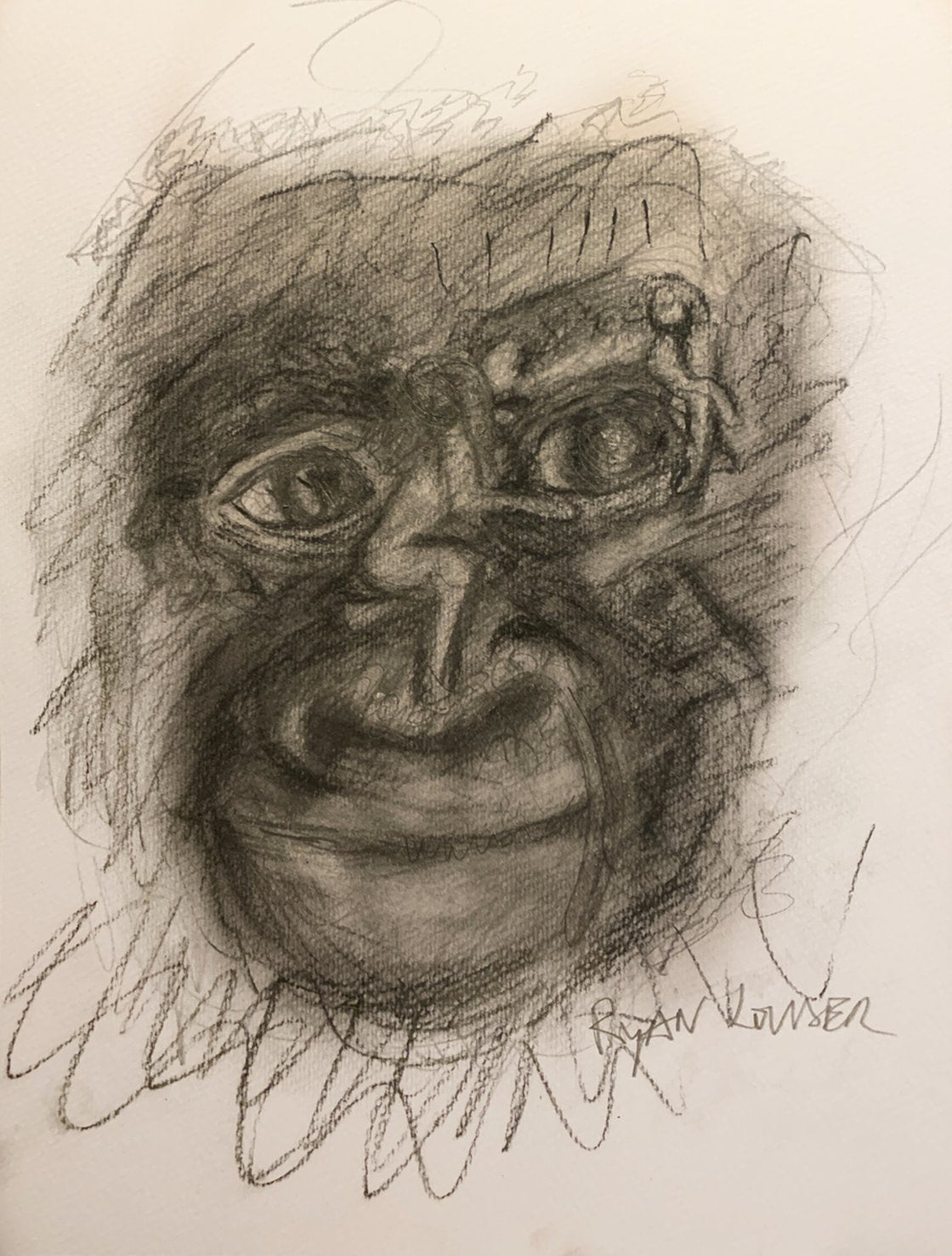A painting titled 'Study of a Gorillas Face by Ryan Louder' by Ryan Louder