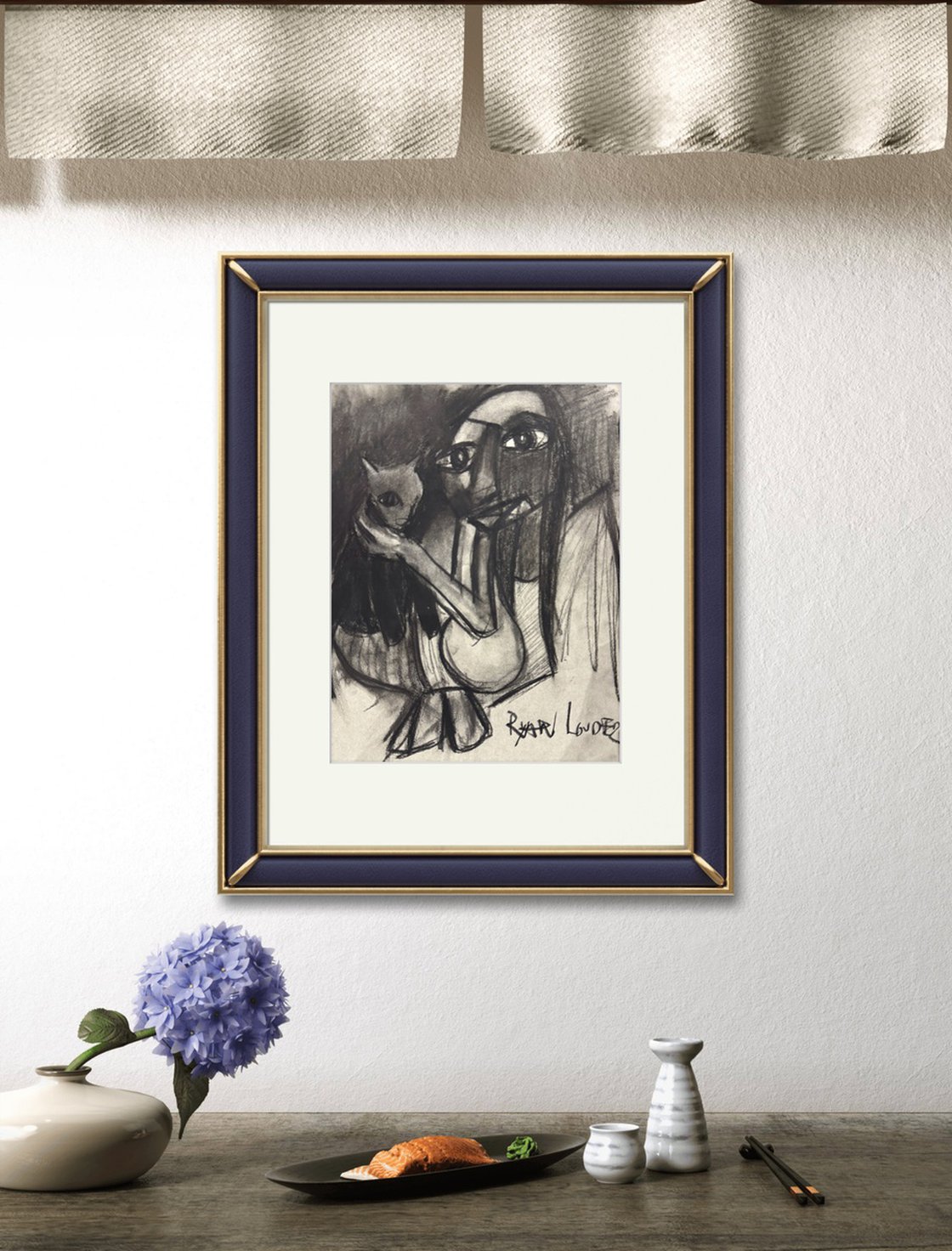 A painting titled 'Study Of Woman with Cat by Ryan Louder' by Ryan Louder