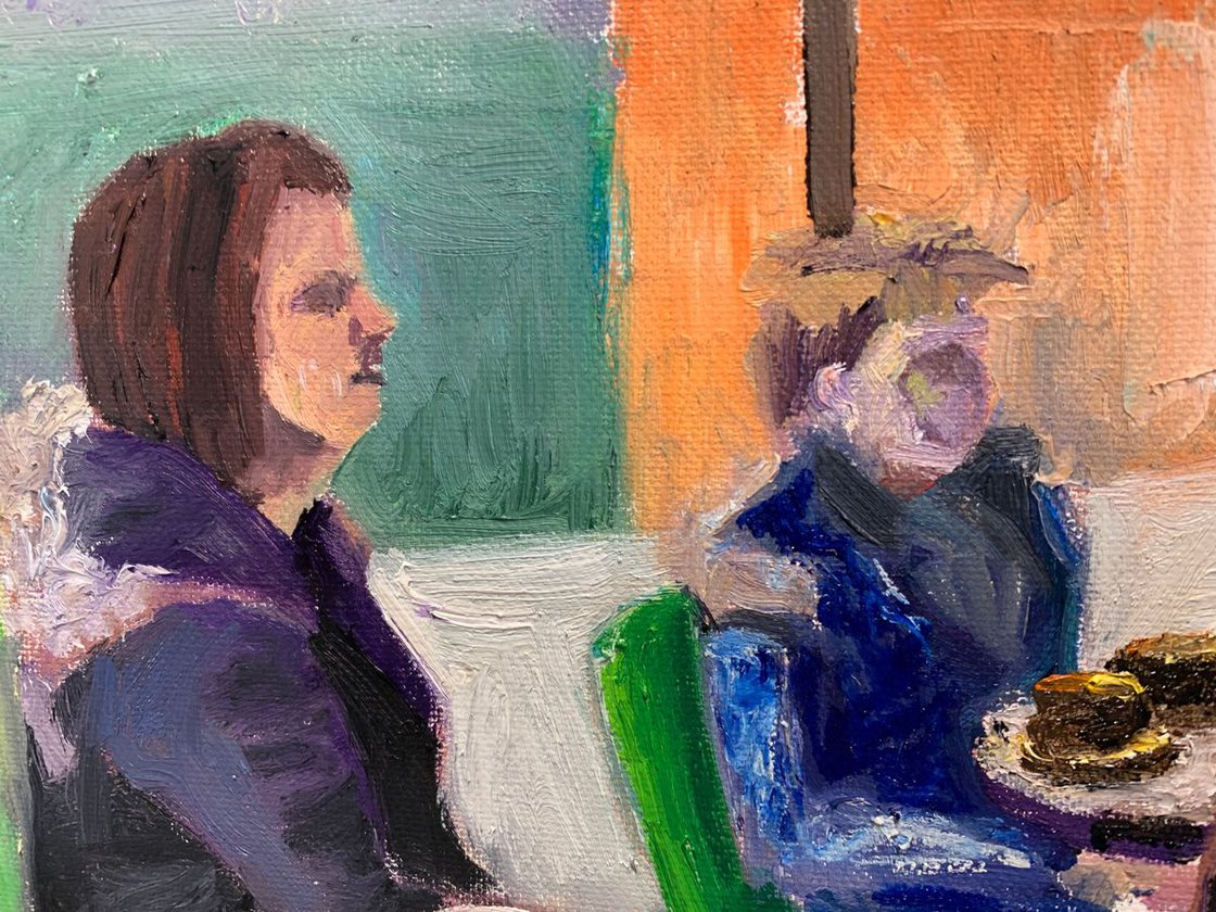 A painting titled 'Cafe in London by Ryan Louder' by Ryan Louder