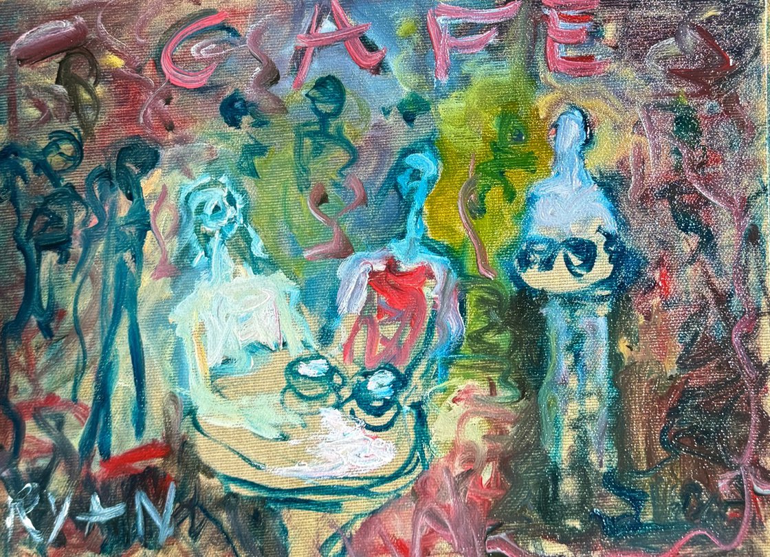 A painting titled 'Cafe by Ryan Louder' by Ryan Louder
