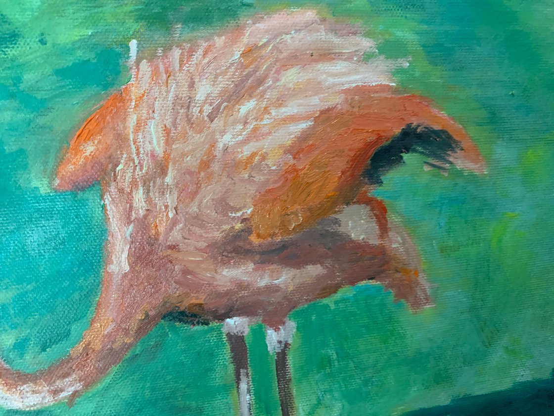 A painting titled 'Flamingo Grazing by Ryan Louder' by Ryan Louder