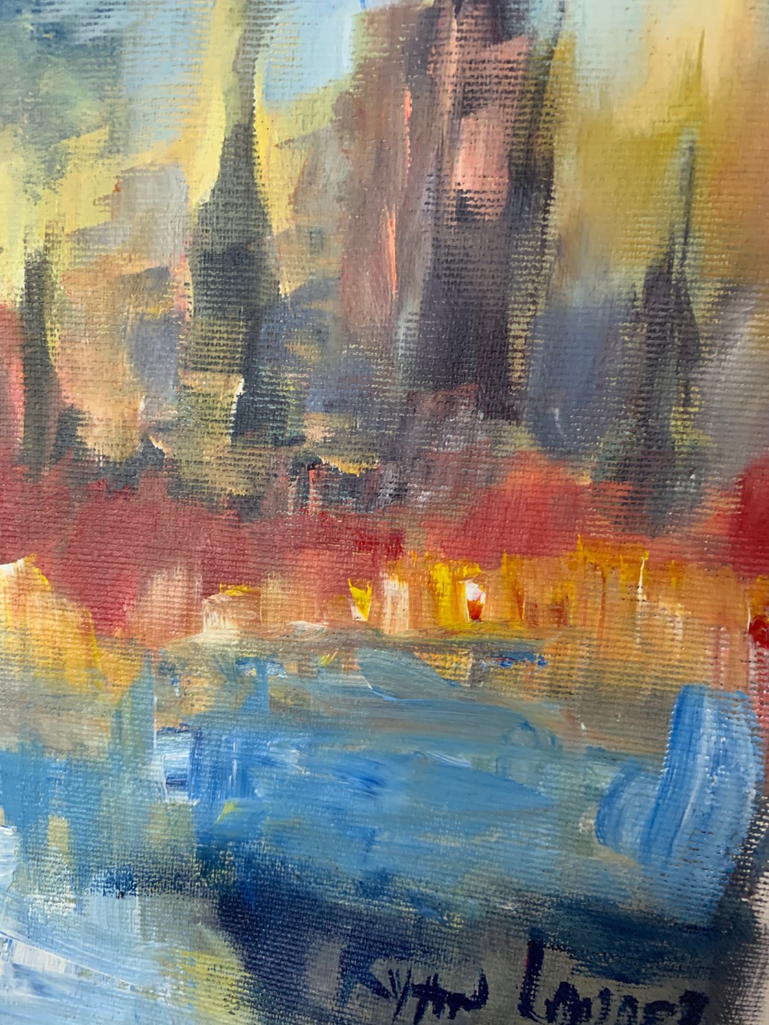 A painting titled 'City From The River by Ryan Louder' by Ryan Louder
