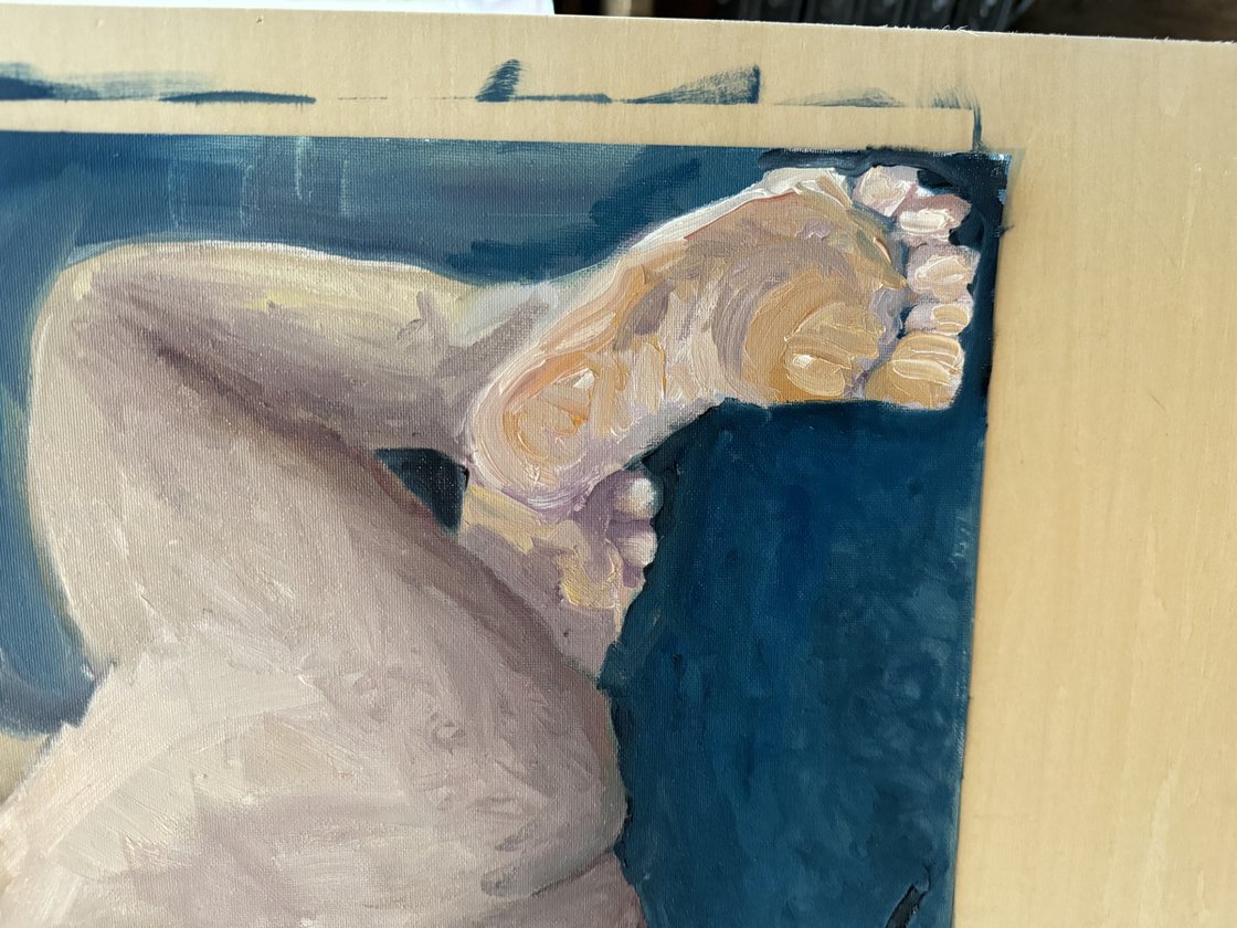 A painting titled 'On a Blue Bed Out A Blue Window on a Grey Day by Ryan Louder' by Ryan Louder