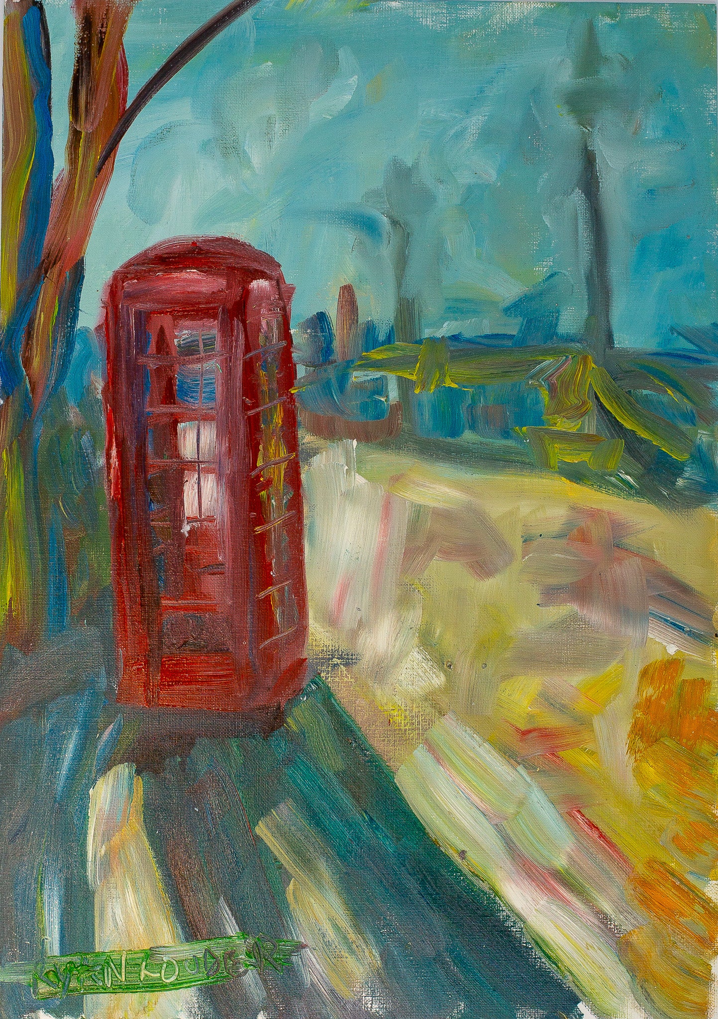 A painting titled 'The Phone Box With A View' by London Paintings