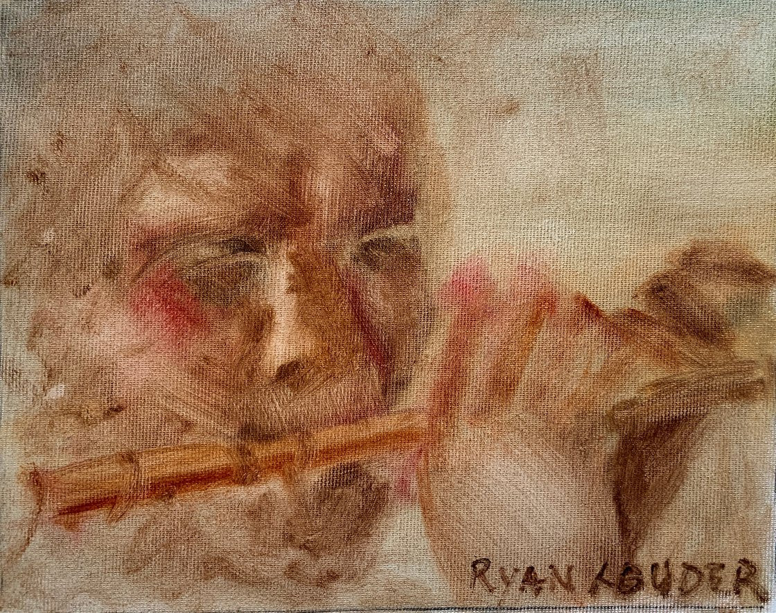 A painting titled 'Flute Echoes Through The Forest by Ryan Louder' by Ryan Louder