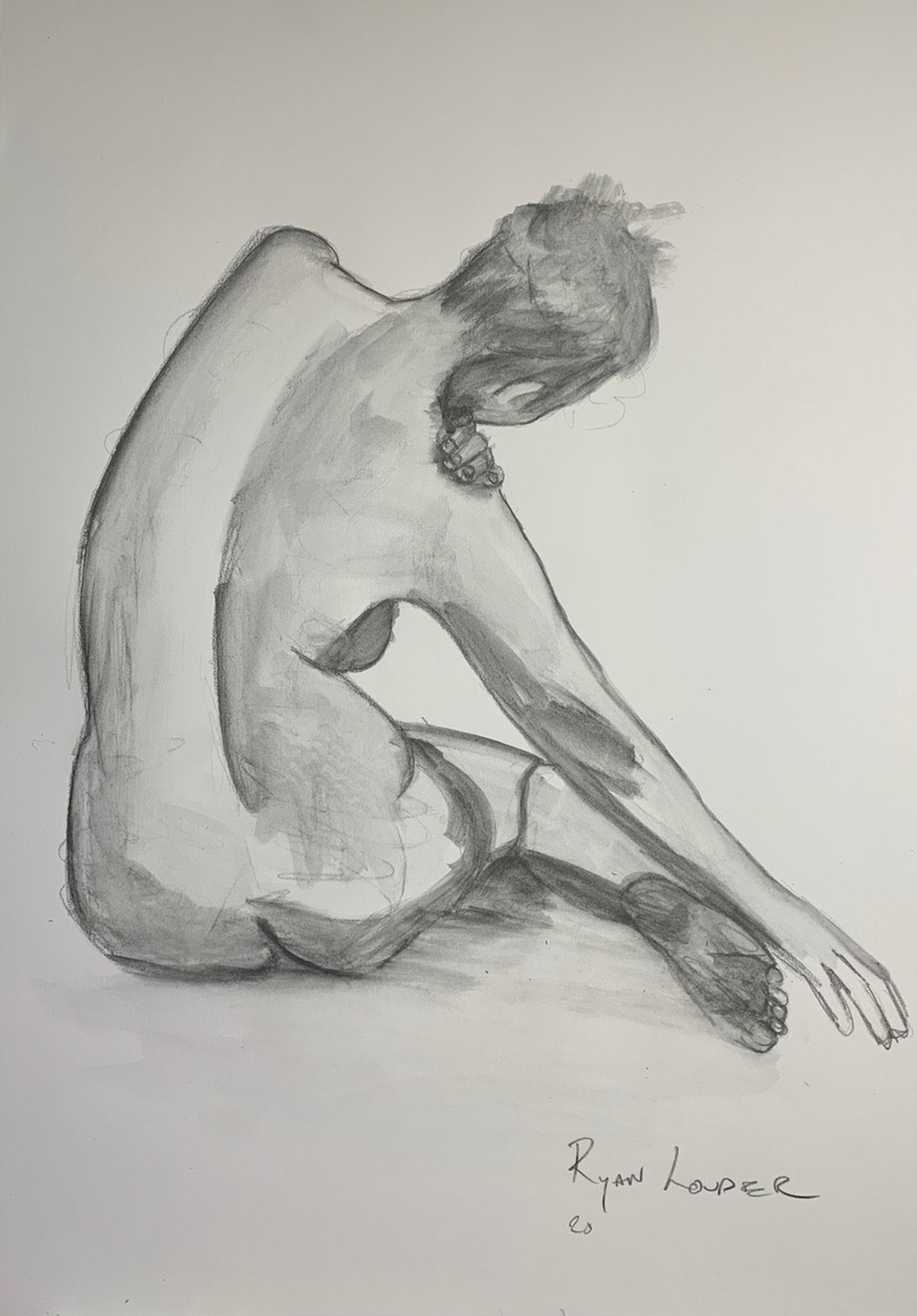 A painting titled 'Female Figure's Back 16x23 Oil and Charcoal On Paper by Ryan Louder' by Ryan Louder
