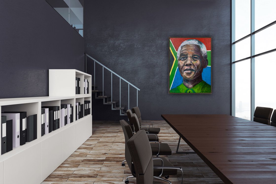 A painting titled 'Nelson Mandela by Ryan Louder' by Ryan Louder