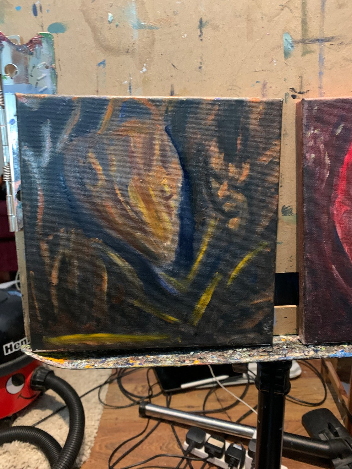 A painting titled 'Flower War by Ryan Louder' by Ryan Louder