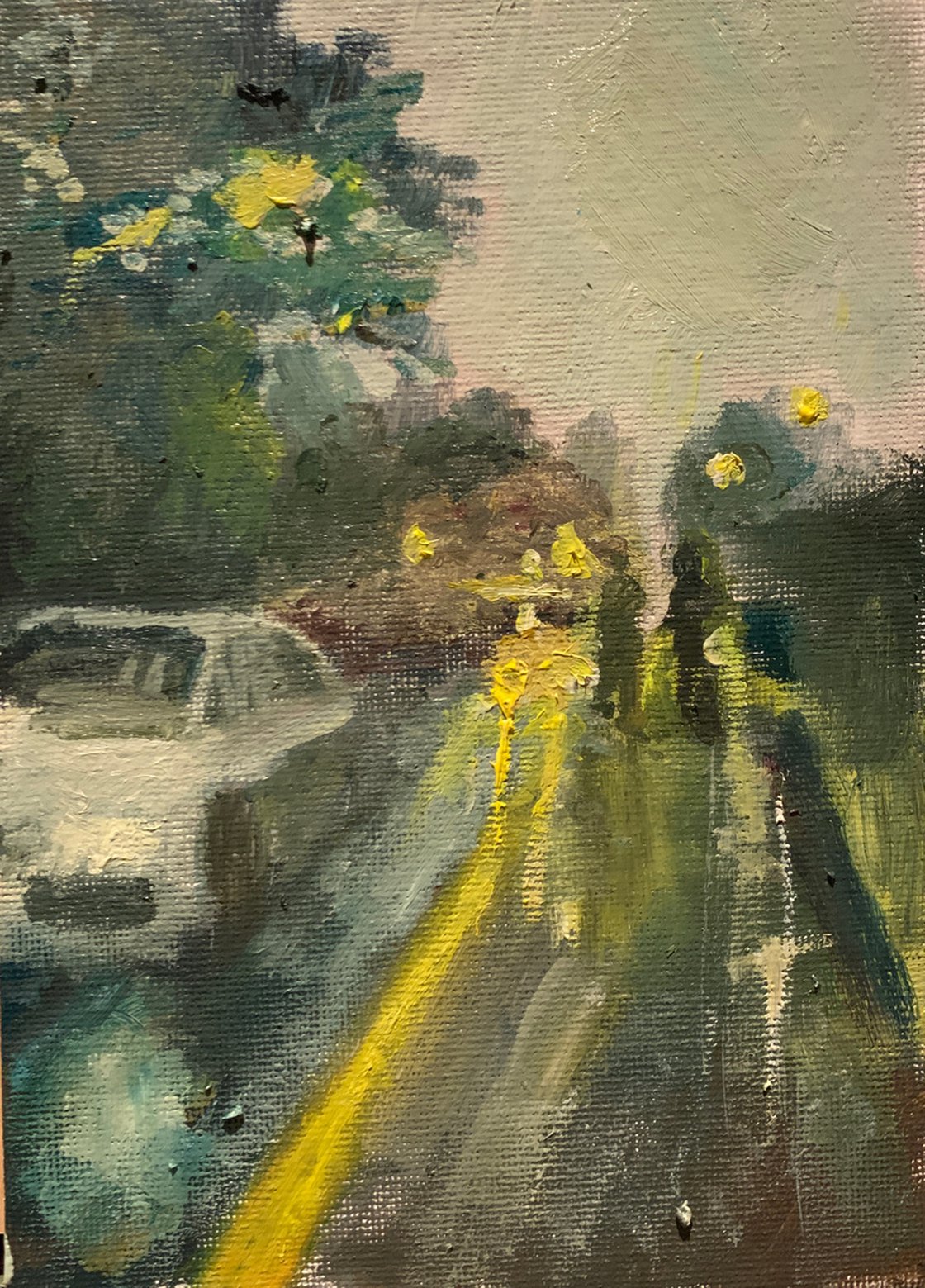 A painting titled 'Heavy Rain To Station by Ryan Louder' by Ryan Louder