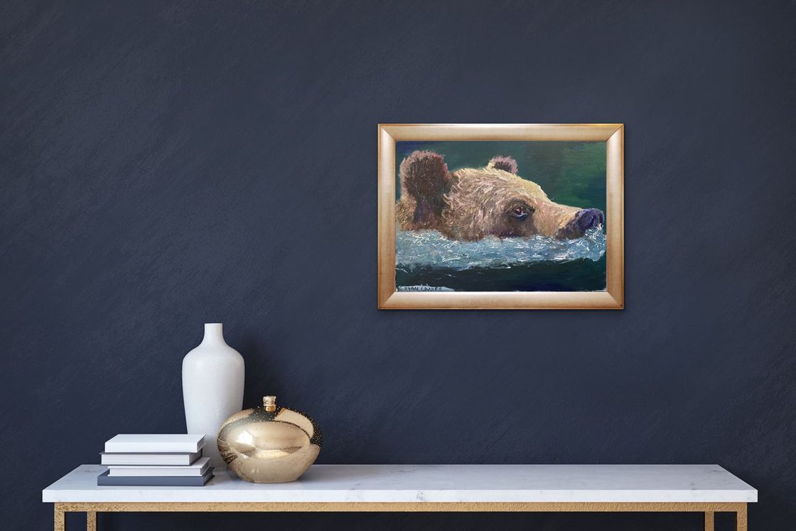Bear Swimming Study In Oil by Ryan Louder - Sold