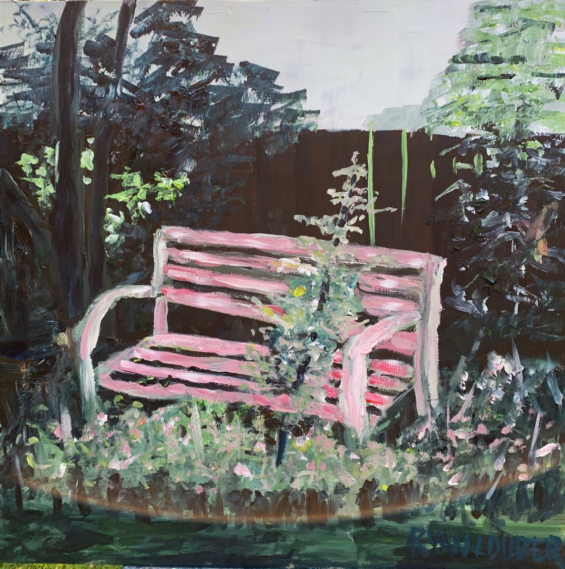 A painting titled 'The Forgotten Bench by Ryan Louder' by Ryan Louder
