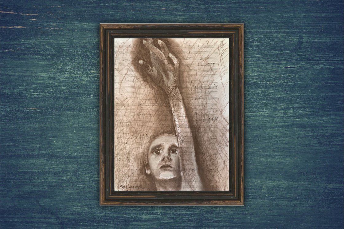“When Can We Touch Stars” 25x35cm charcoal ink on manuscript scoring paper by Ryan Louder