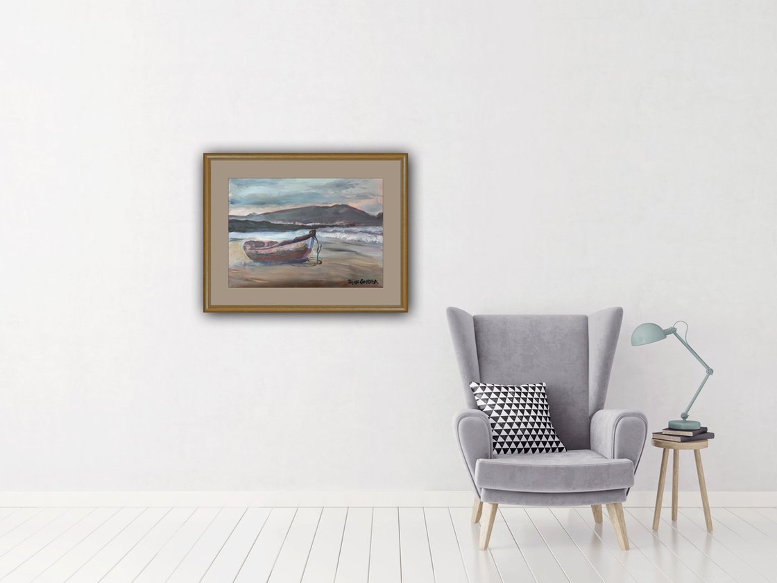 A painting titled 'The Old Boat by Ryan Louder' by Ryan Louder