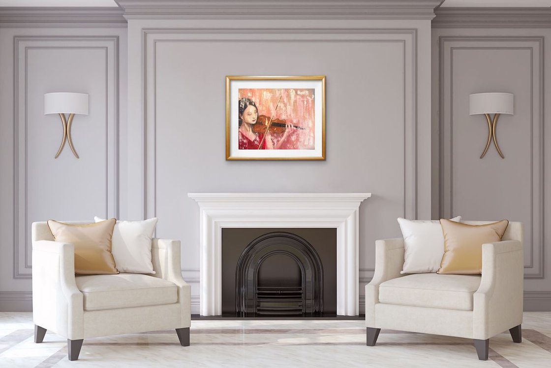 A painting titled 'Violin Player by Ryan Louder' by Ryan Louder