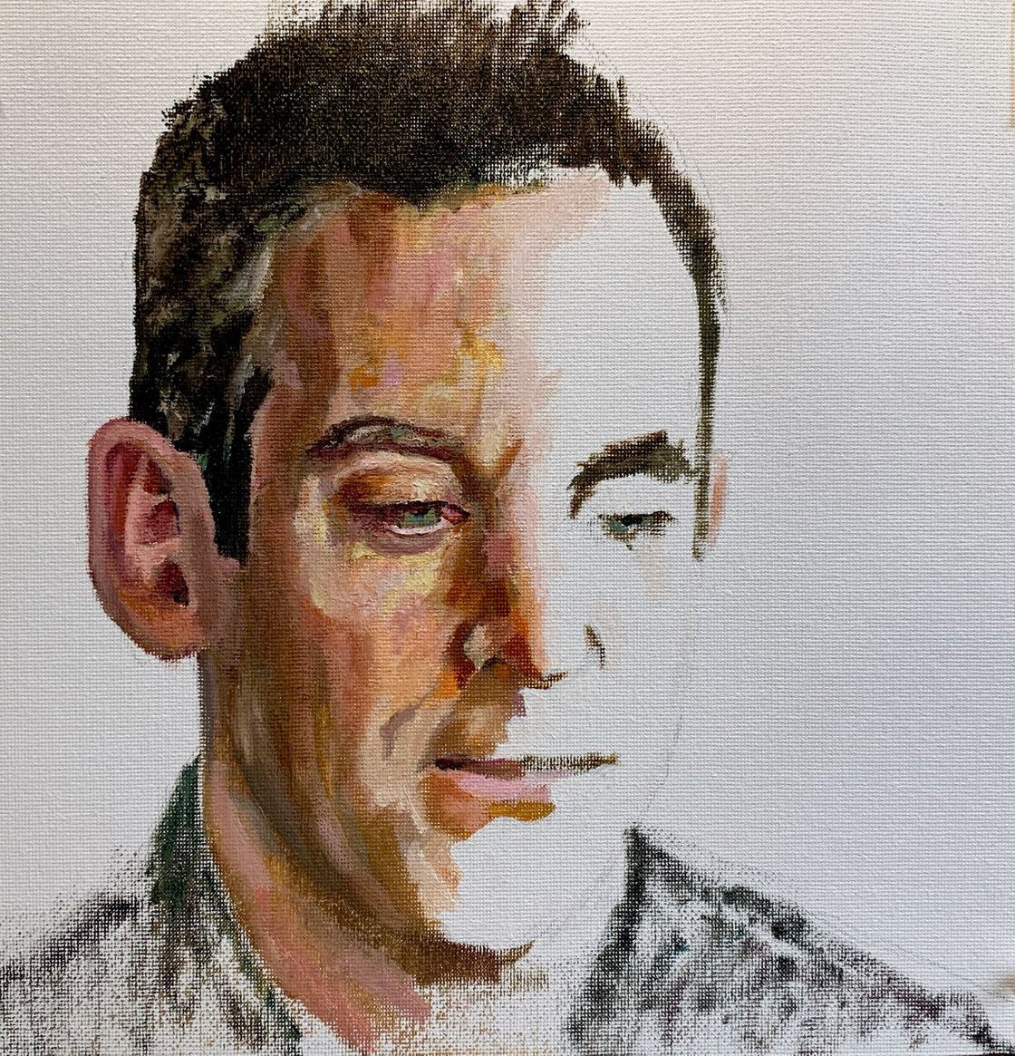 A painting titled 'Sam Harris by Ryan Louder' by Ryan Louder