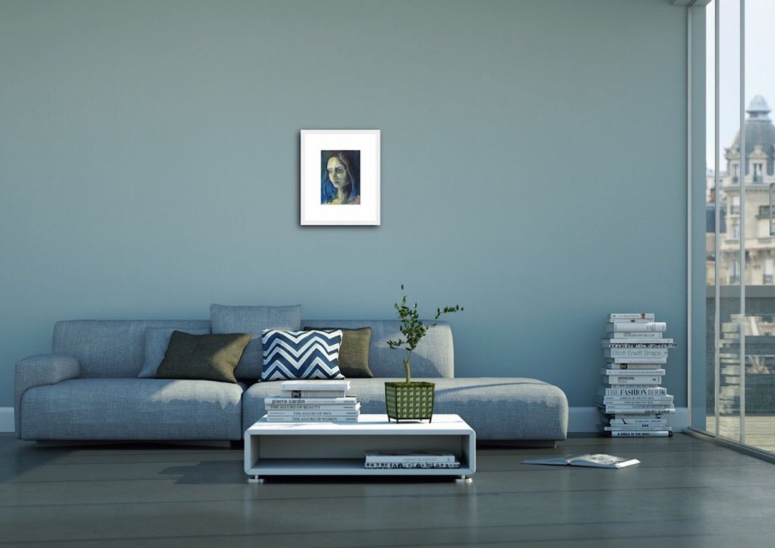 A painting titled 'Yellow and blue by Ryan Louder' by Ryan Louder