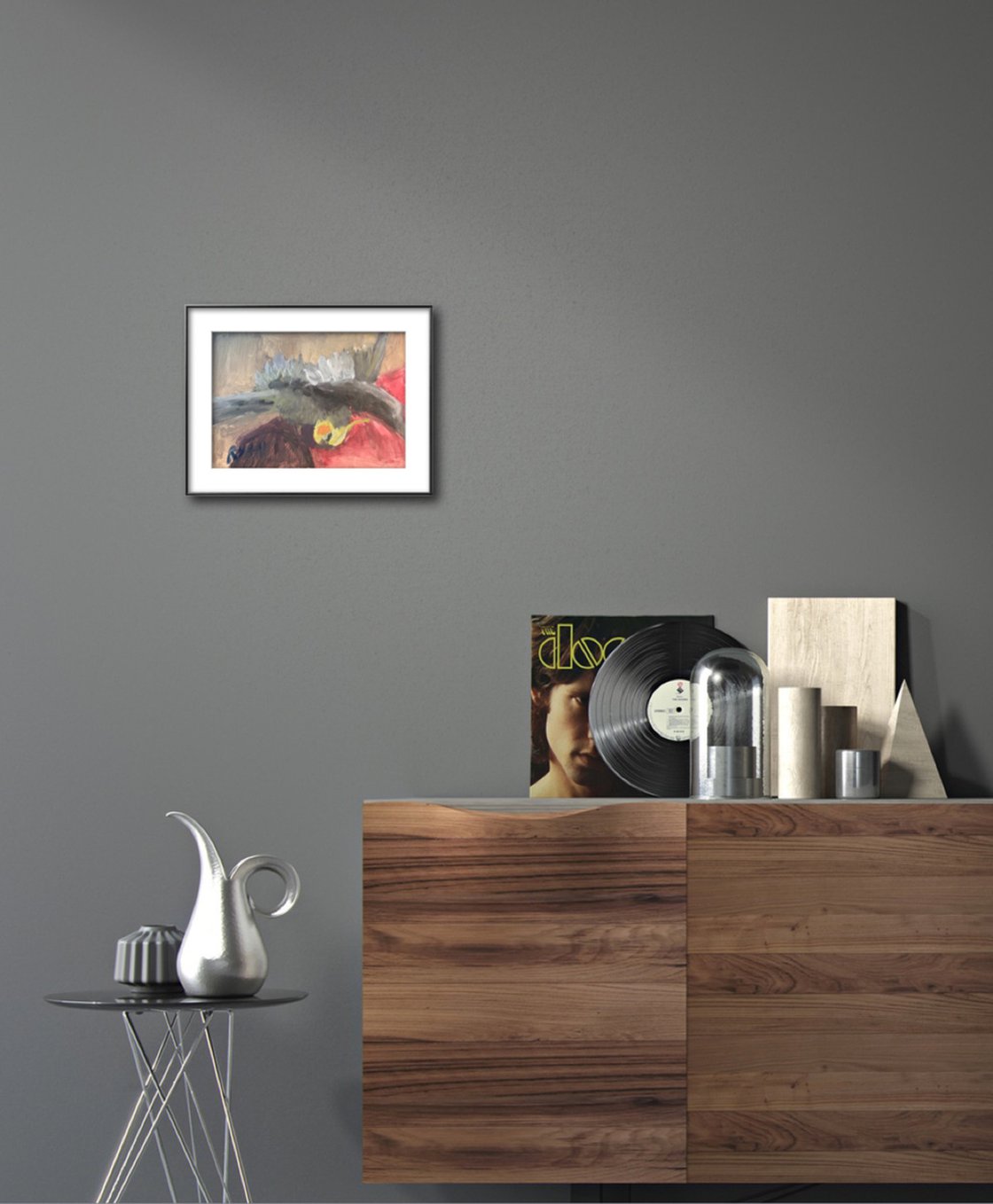 A painting titled 'Displaying On A Red Couch Arm by Ryan Louder' by Ryan Louder