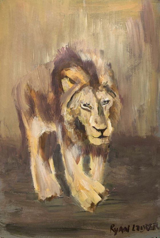 Lion Walking Painting by Ryan Louder